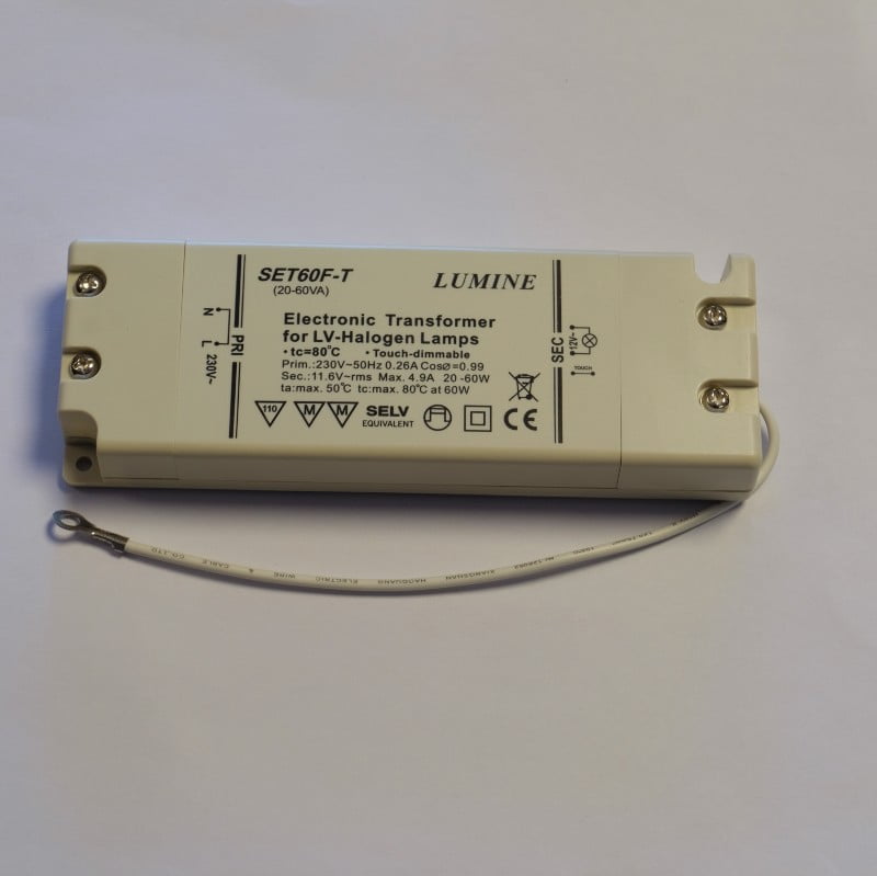 elektronisk transformator 12v halogen 20 60w dimbar SET60F T